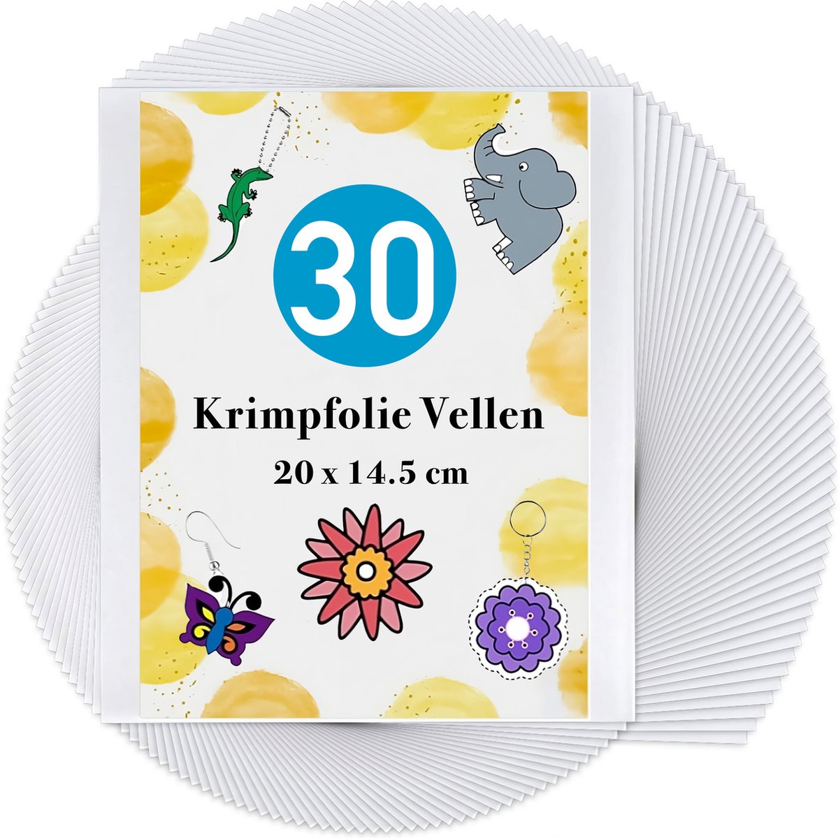 30 Stuks Krimpfolie Vellen - Transparant Dubbelzijdig - Vel 20 x 14.5 cm - 0.3mm - Krimpie Dinkie Dimpie Knutselen Pakket voor Jongens & Meisjes - Krimp Folie voor Sieraden, Oorbellen, Sleutelhangers Maken - Knutselpakket Set