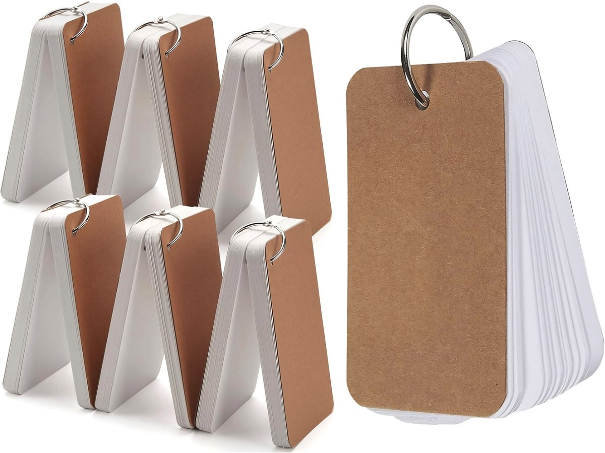 300 Stuks Blanco Kraft Kaarten Flashcards - Wit - Systeemkaarten Ringen - Karton Flitskaarten - Mini Kraftpapier Cadeaulabels/ Bedankt Kaartjes - Lege WenskaartenNaamkaartjes - Flash cards met Ring - Kleine Verjaardagskaart