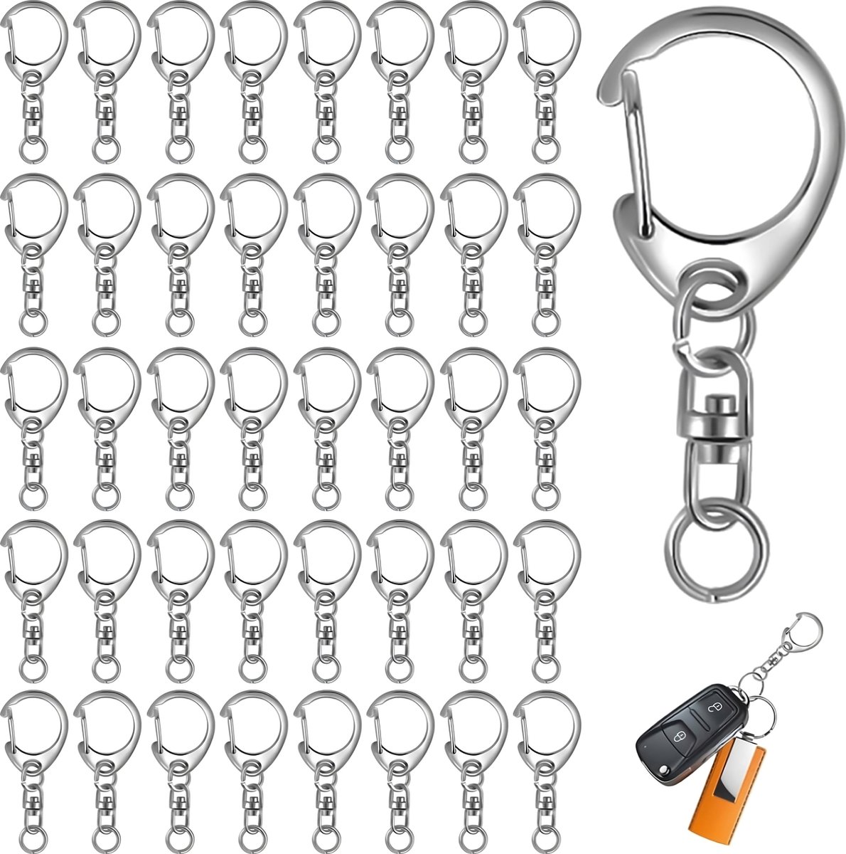 40 Stuks Karabijnhaak Sleutelhanger Zilver - Musketonhaak Keychains voor Volwassenen - Sieraden Maken Mini Musketon ringetjes - Auto Klein Carabiner Sleutel Hanger, Houder - DIY Karabijn Haak Ringen - Karabijnsluiting Sleutelringen Hobby