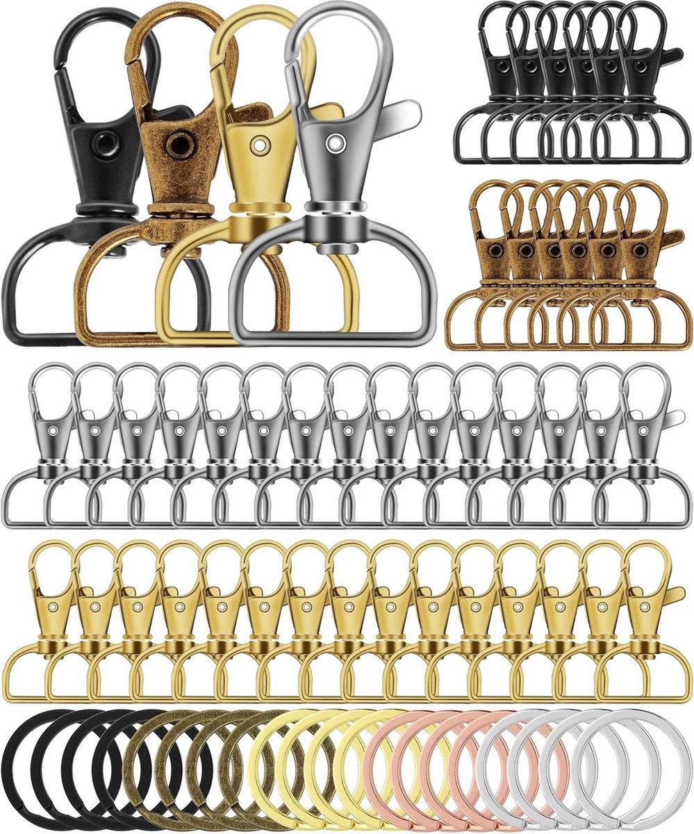 50 Stuks Karabijnhaak met 50 Sleutelringen - Musketonhaak Sleutelhanger - Keychains voor Volwassenen - Sieraden Maken Mini Musketon ringetjes - Auto Klein Carabiner Sleutel Hanger, Houder - DIY Karabijn Haak Ringen - Karabijnsluiting Hobby