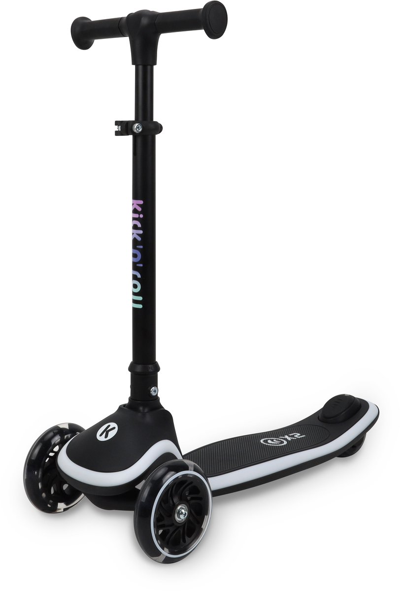 KicknRoll X2 Kinderstep - Black, 3 wielen, LED-verlichting in het board, in hoogte verstelbaar.