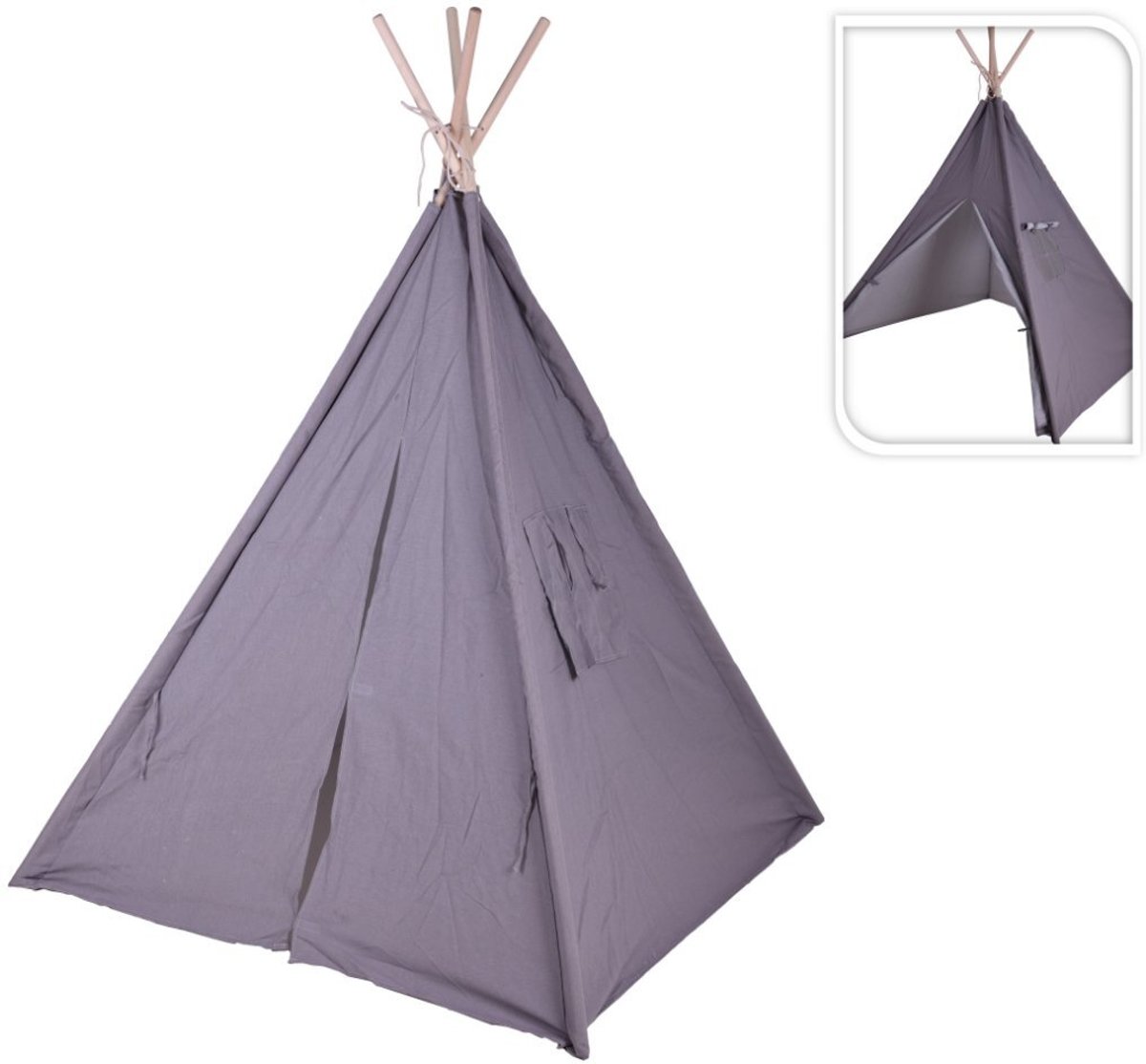Kids Collection Tipi Tent met 4 Houten Stokken 103x103x160cm Grijs