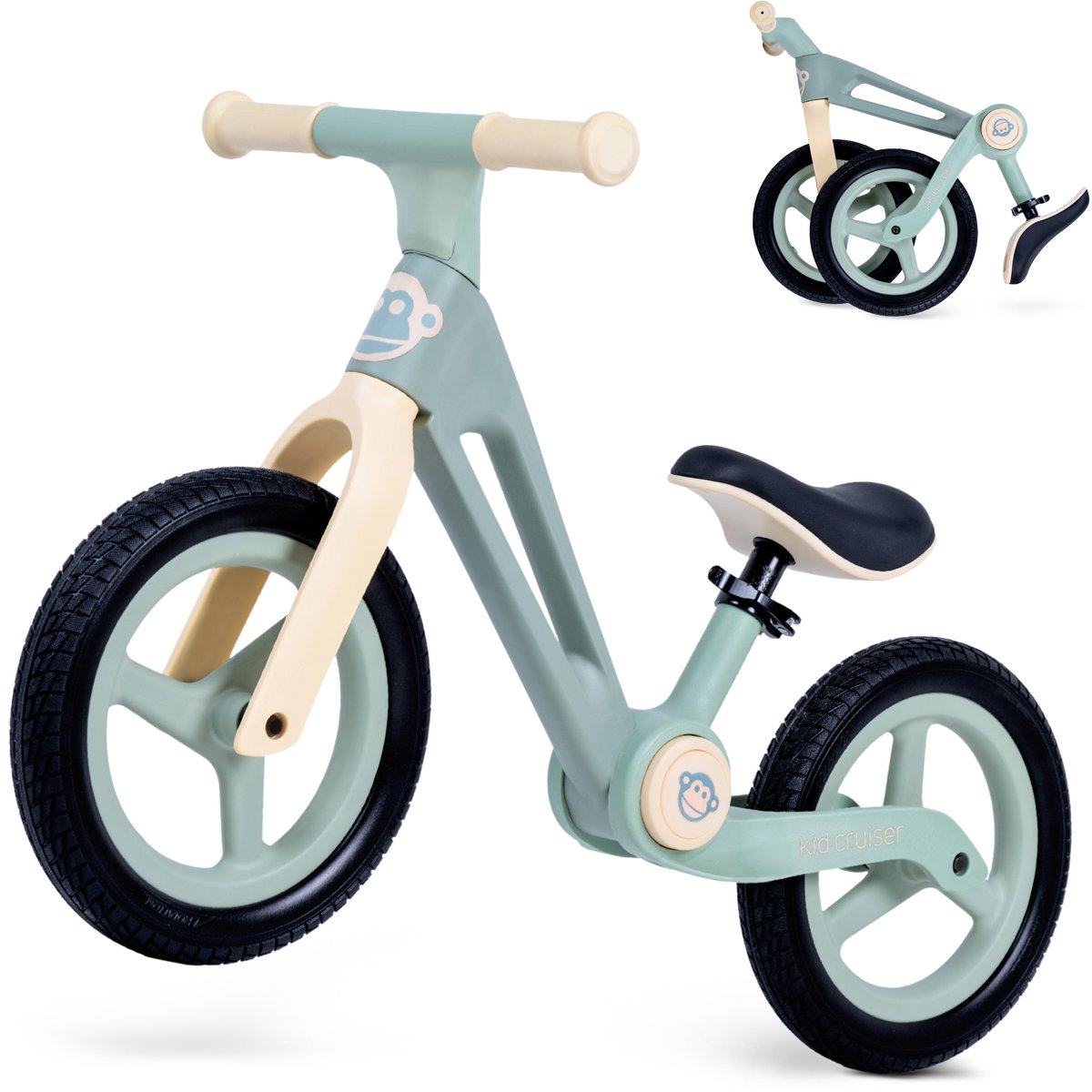 Kidcruiser Loopfiets 2+ Jaar - Lichtgewicht & Inklapbaar design - Buitenspeelgoed 2 jaar - Zacht groen