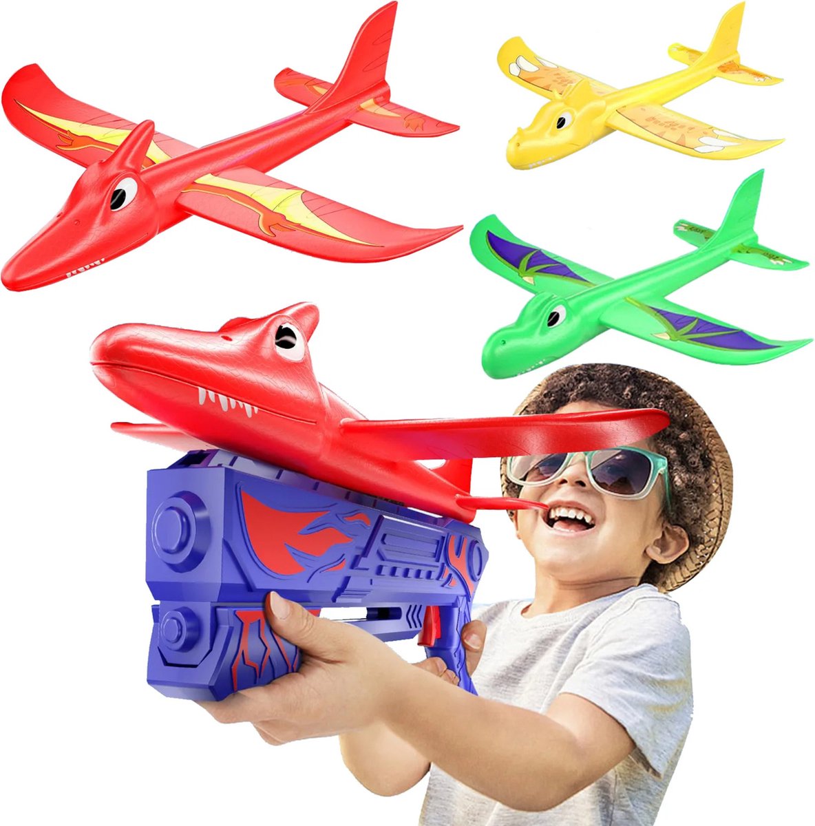 Kiddel 3-in-1 Vliegtuig Launcher Set – Foam Dinosaurus Vliegtuigen met Pistool – Kinderspeelgoed voor Buiten vanaf 4 Jaar – Veilig & Actief Buitenspeelgoed
