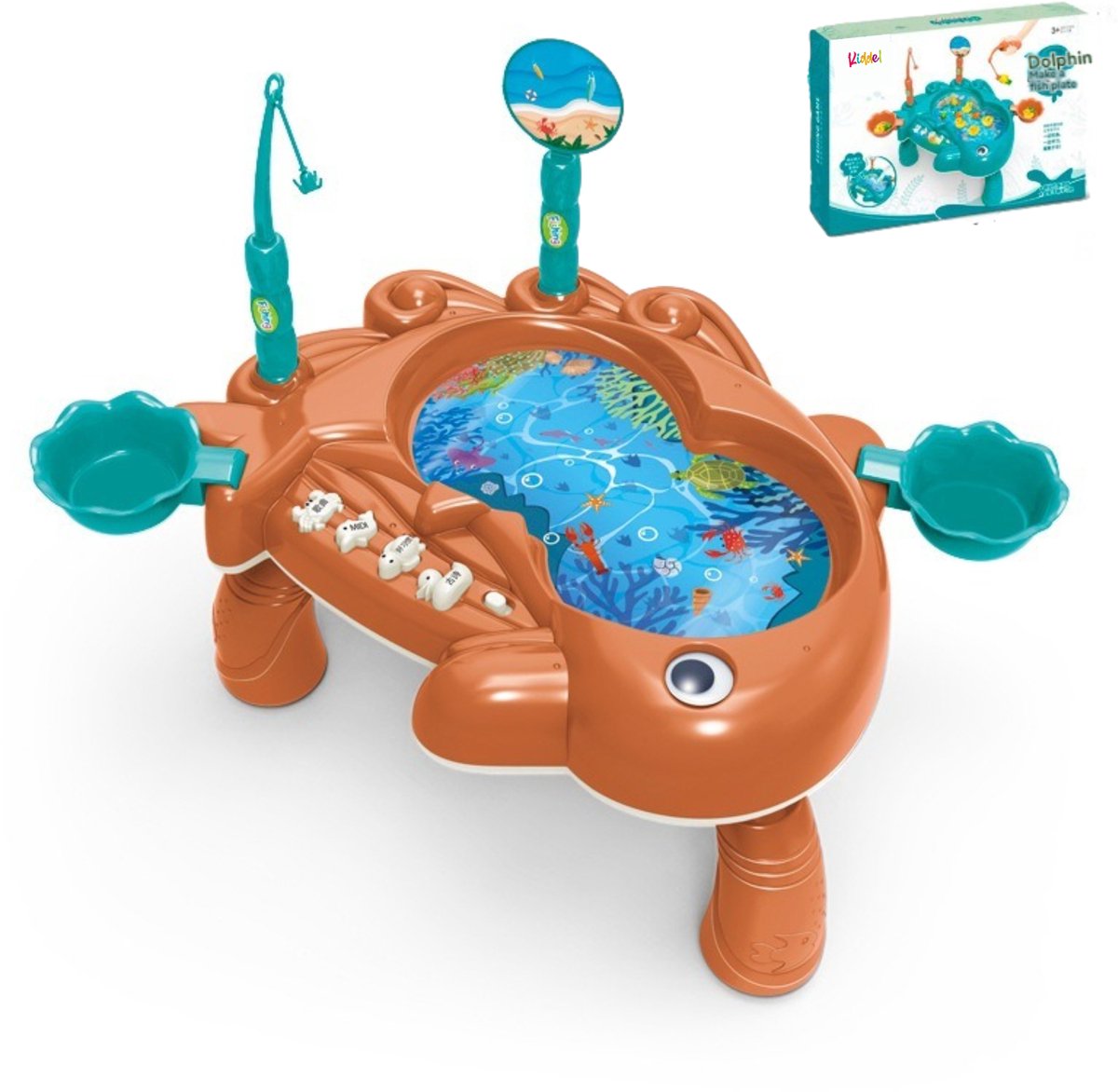 Kiddel Interactieve Visspel activiteitentafel Watertafel Kind – Oranje – Incl. Visjes, Hengels & Dierengeluiden – Educatief Waterspeelgoed – Vanaf 3 Jaar