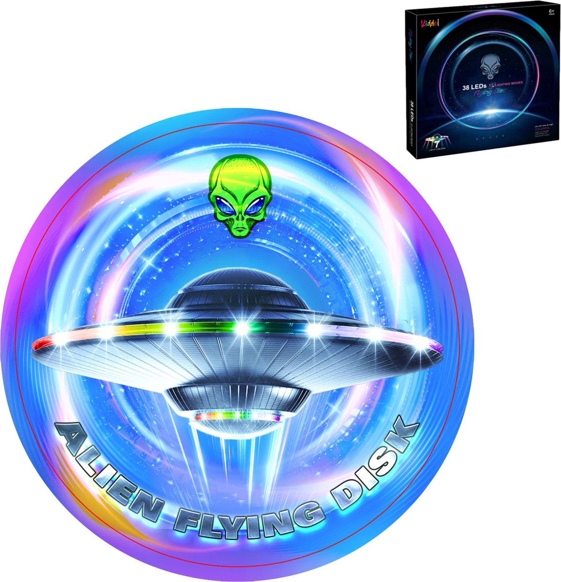 Kiddel LED Frisbee Kind – USB Oplaadbaar Buitenspeelgoed met 12 Lichtstanden – Waterproof Glow-in-the-Dark Frisbee vanaf 5 Jaar – 2025 Innovatie