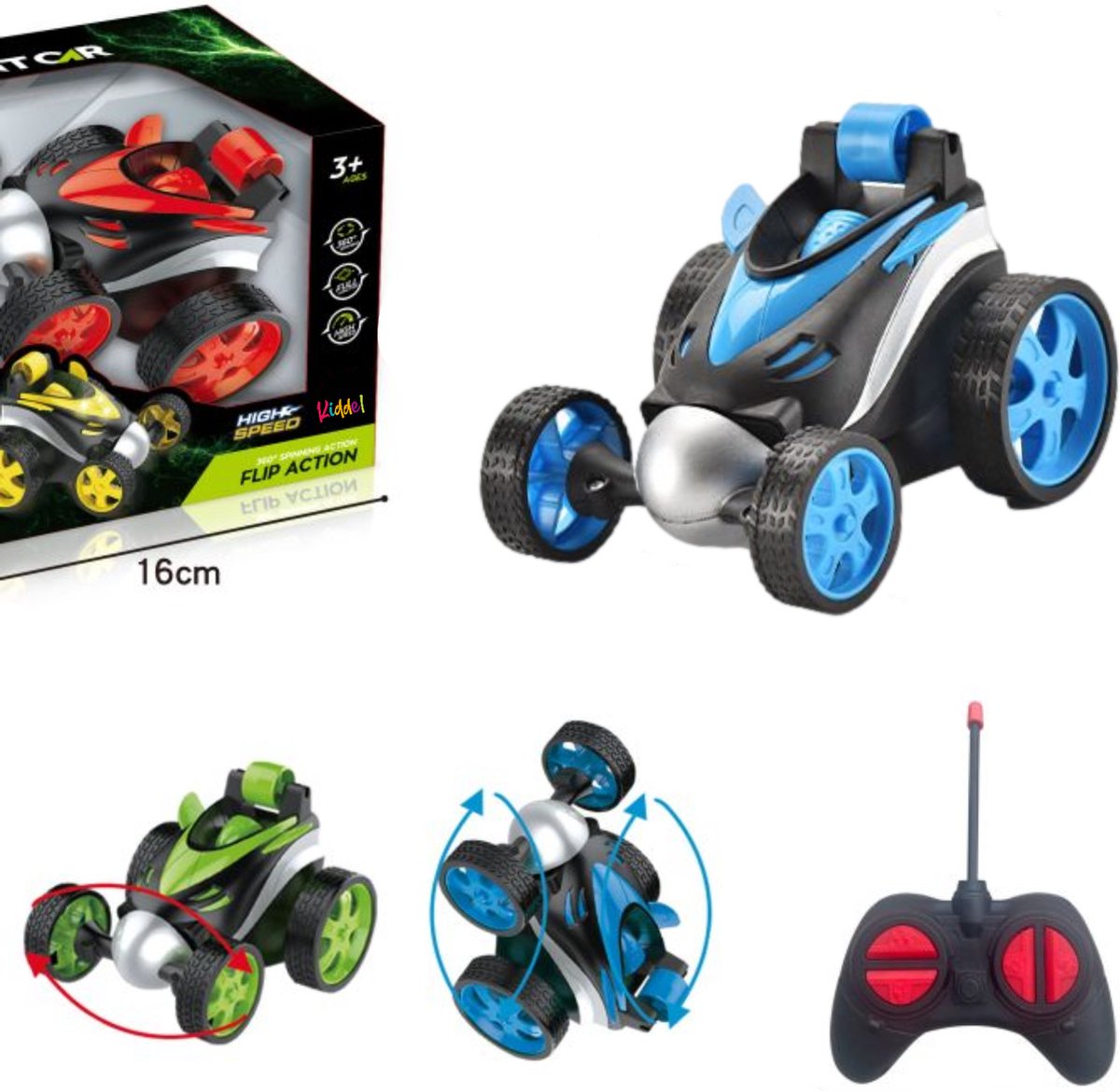 Kiddel RC Extreme Stunt & Race Bestuurbare Auto - 360° Draaibare Voorkant voor Geweldige Trucs - Verkrijgbaar in Opvallend Blauw & Rood