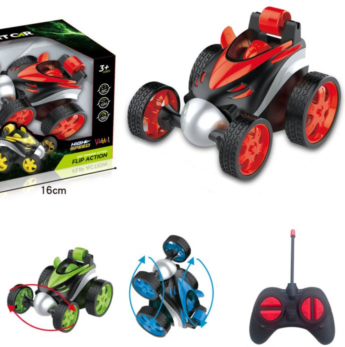 Kiddel RC Extreme Stunt & Race Bestuurbare Auto - 360° Draaibare Voorkant voor Geweldige Trucs - Verkrijgbaar in Opvallend Blauw & Rood