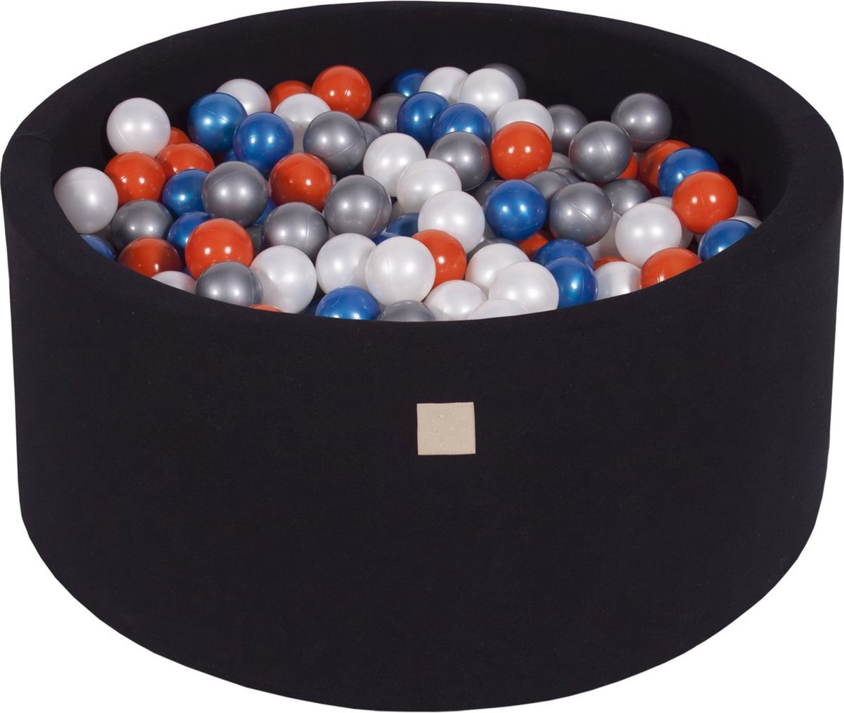 Ballenbak KATOEN Zwart - 90x40 incl. 300 ballen - Parelblauw, Parelwit, Oranje, Zilver