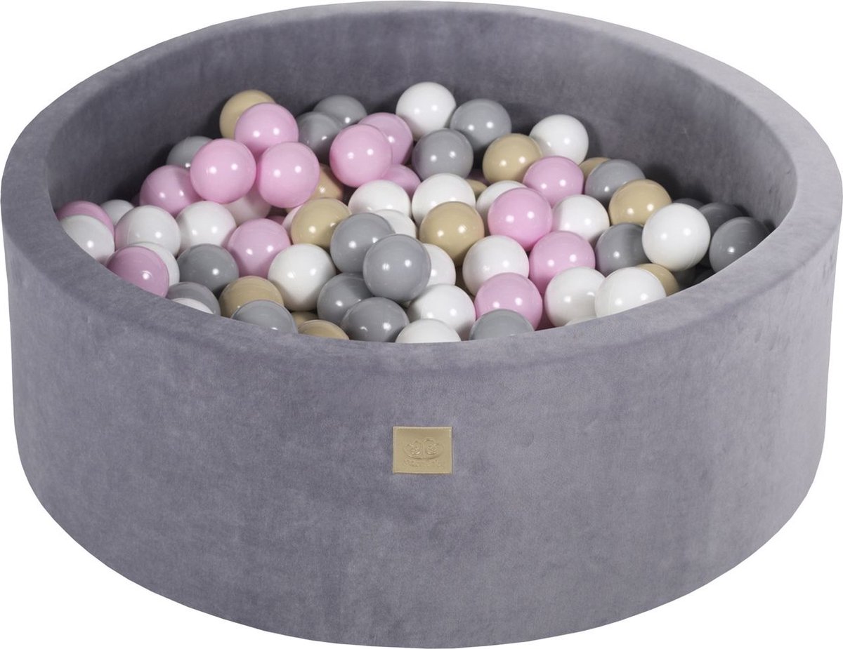 Ballenbak VELVET Staal - 90x30 incl. 200 bollen - Pastelroze, Wit, Grijs, Beige