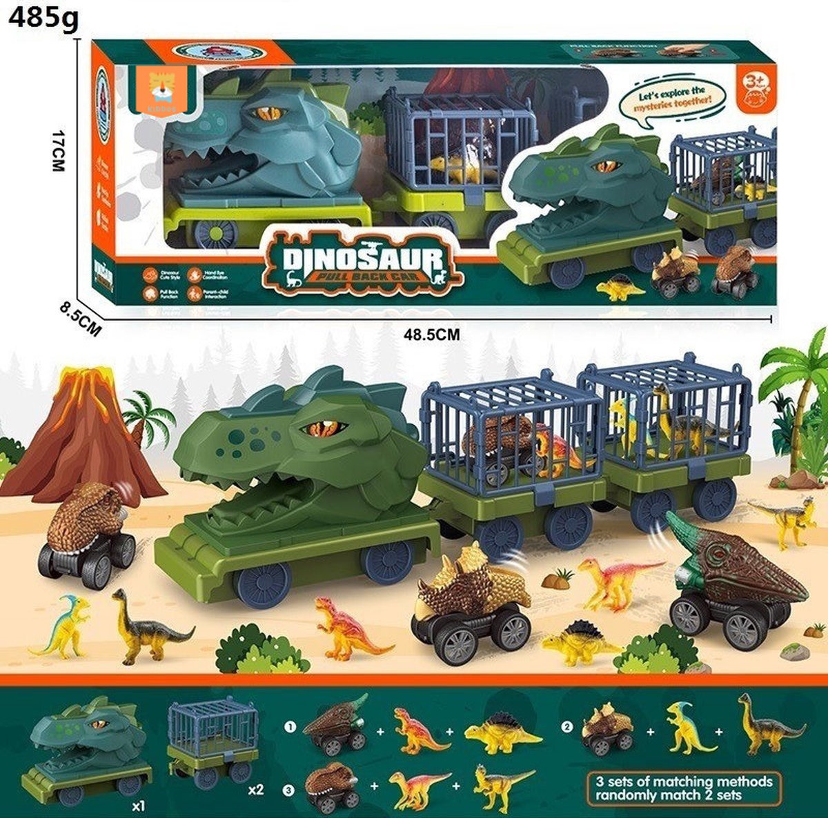 Kiddos Dinosaurus Vrachtwagen Met Kooi en Dinos - Dinosaurus Speelgoed - Large