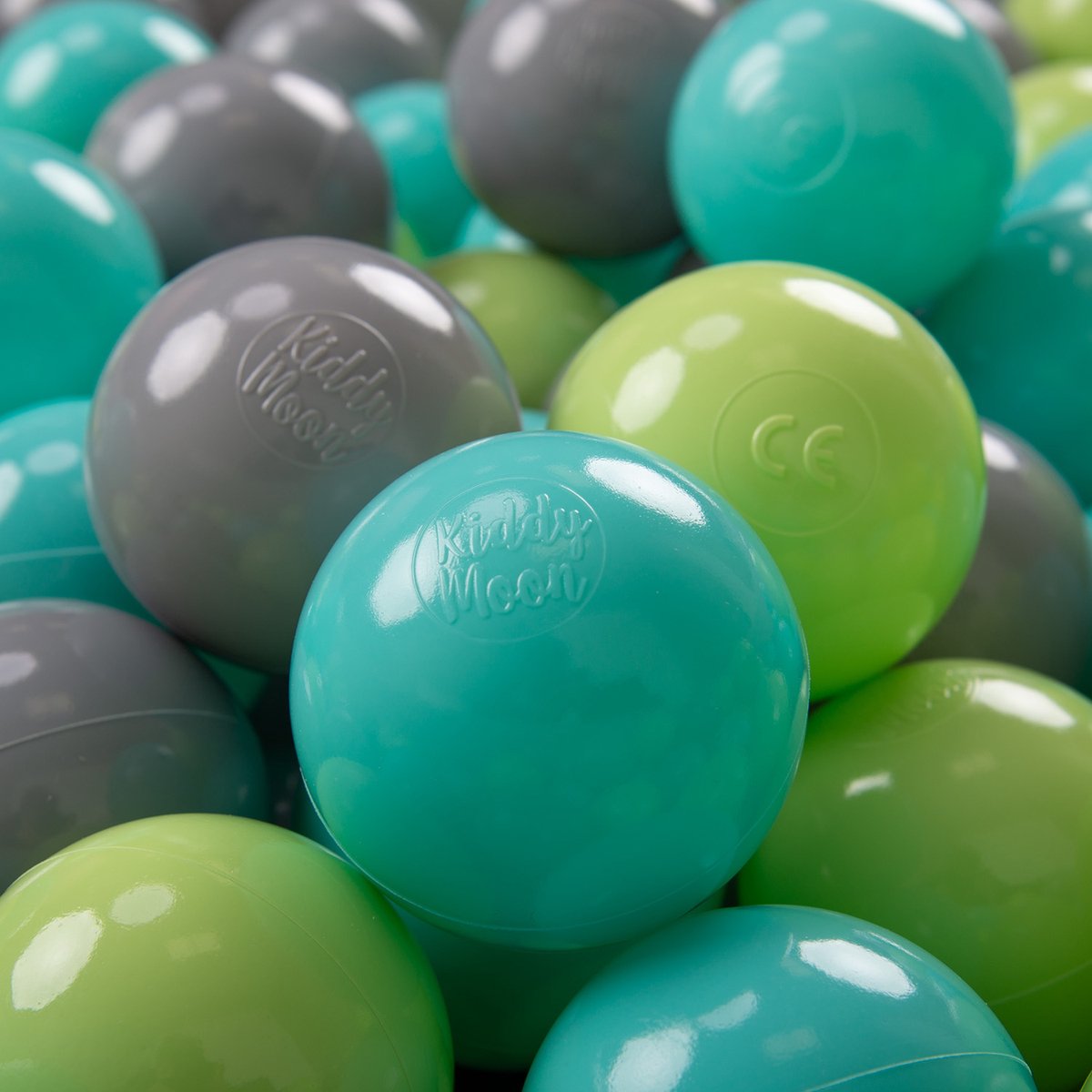   100 ∅ 7cm kinderballen speelballen voor ballenbad baby plastic ballen made in eu, lichtgroen/licht turquoise/grijs