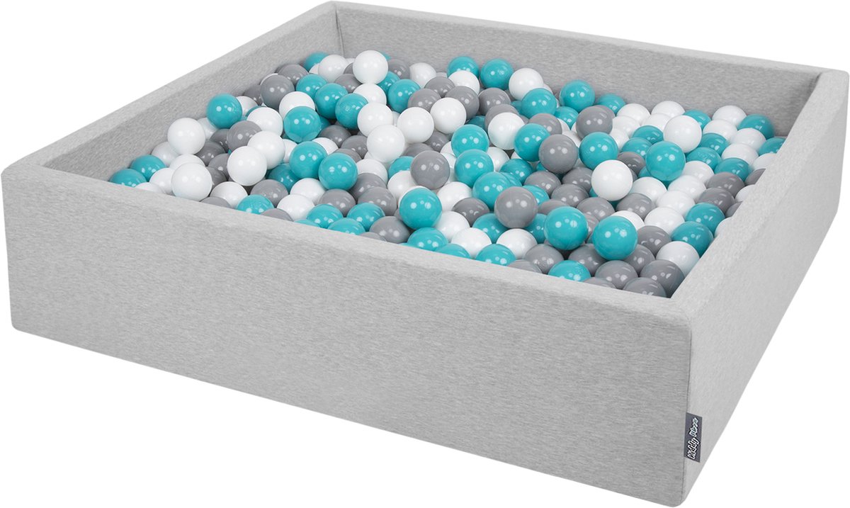   Ballenbad voor kinderen Vierkant met 200 ballen ∅7cm 120x30cm -   voor Babys -   ballen kleurrijke - Met schuimvulling - Ballenbad foam - Voor sensorische - Hellgrau: Grijs Wit Turkoois