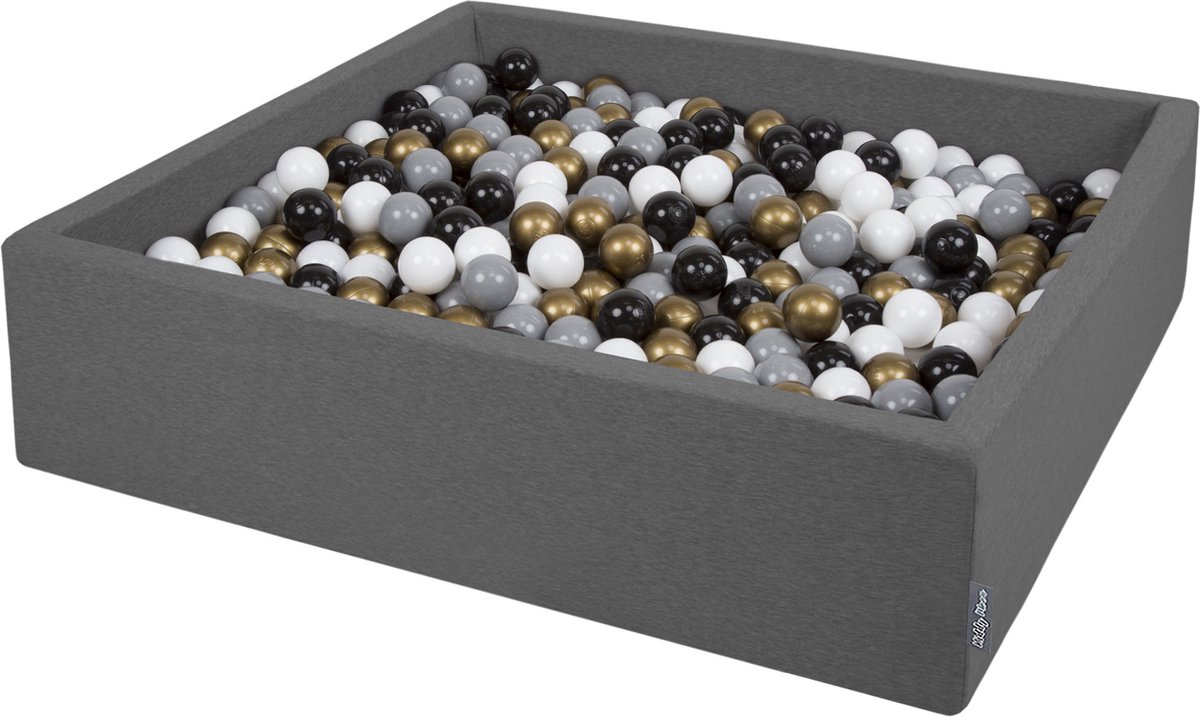   Ballenbad voor kinderen Vierkant met 600 ballen ∅7cm 120x30cm -   voor Babys -   ballen kleurrijke - Met schuimvulling - Ballenbad foam - Voor sensorische - Dunkelgrau: Wit Grijs Zwart Goud