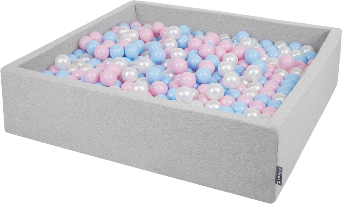 KiddyMoon Ballenbad voor kinderen Vierkant met 600 ballen ∅7cm 120x30cm - Ballenbak voor Babys - Ballenbak ballen kleurrijke - Met schuimvulling - Ballenbad foam - Voor sensorische - Hellgrau: Babyblauw Poederroze Parel