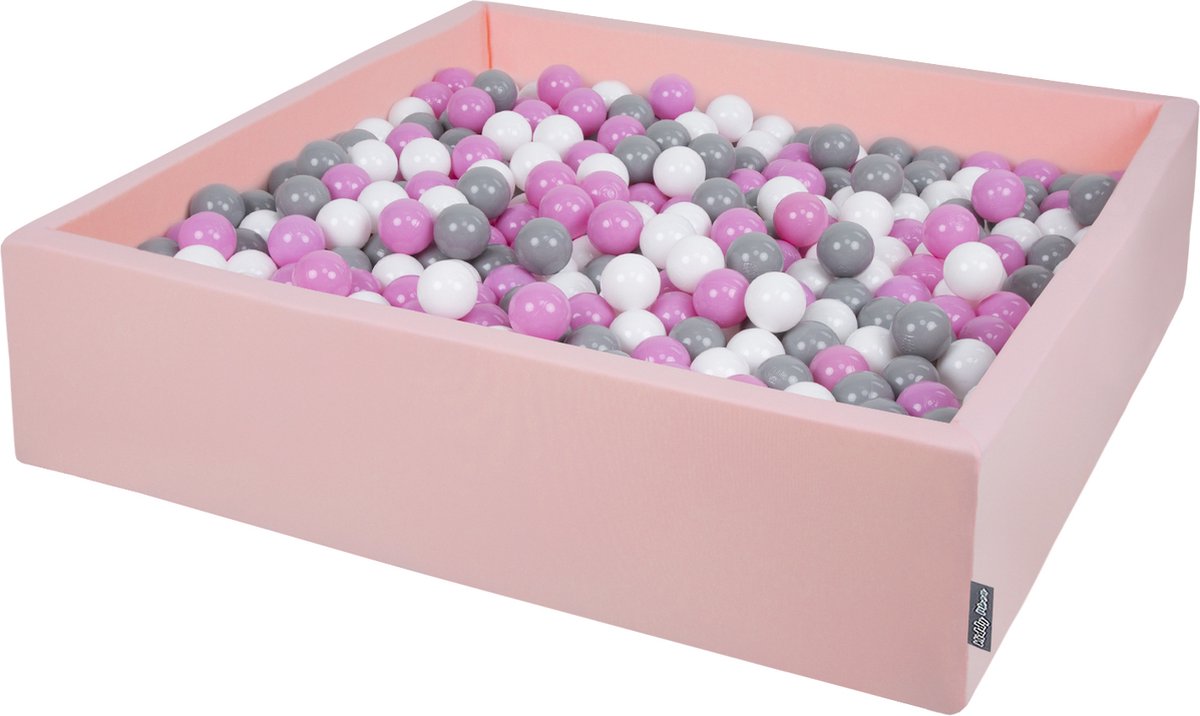 KiddyMoon Ballenbad voor kinderen Vierkant met 600 ballen ∅7cm 120x30cm - Ballenbak voor Babys - Ballenbak ballen kleurrijke - Met schuimvulling - Ballenbad foam - Voor sensorische - Rosa: Grijs Wit Roze