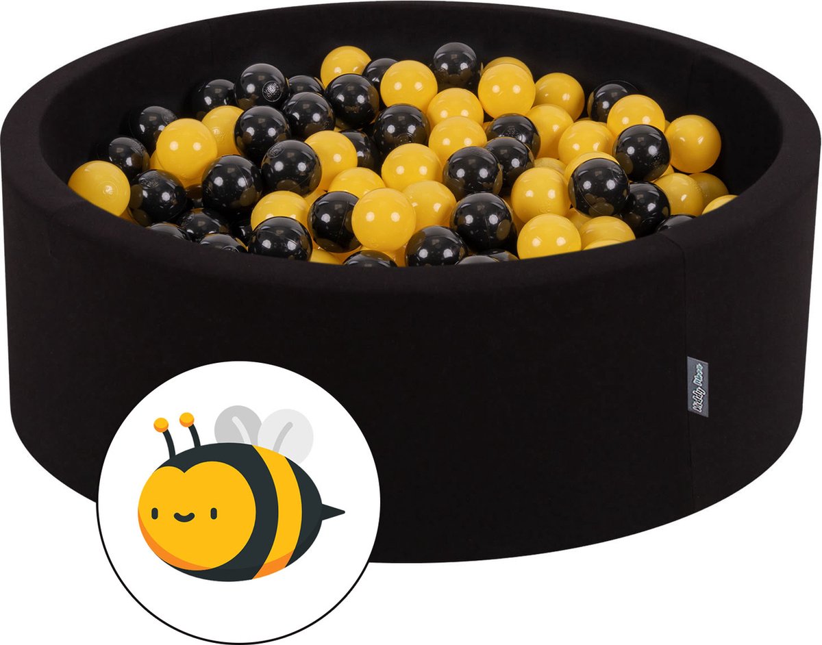KiddyMoon Ballenbad voor kinderen met 200 kleurrijke ballen ∅7cm 90x30cm - Ballenbak voor Babys rond - Ballenbak ballen - Met schuimvulling - Ballenbad foam - Voor sensorische - Bij: Zwart Geel