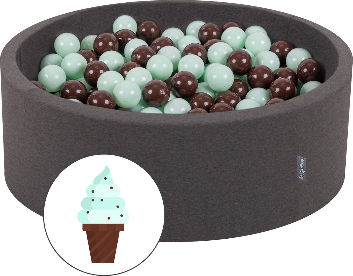 KiddyMoon Ballenbad voor kinderen met 200 kleurrijke ballen ∅7cm 90x30cm - Ballenbak voor Babys rond - Ballenbak ballen - Met schuimvulling - Ballenbad foam - Voor sensorische - Chocolade: Bruin Munt
