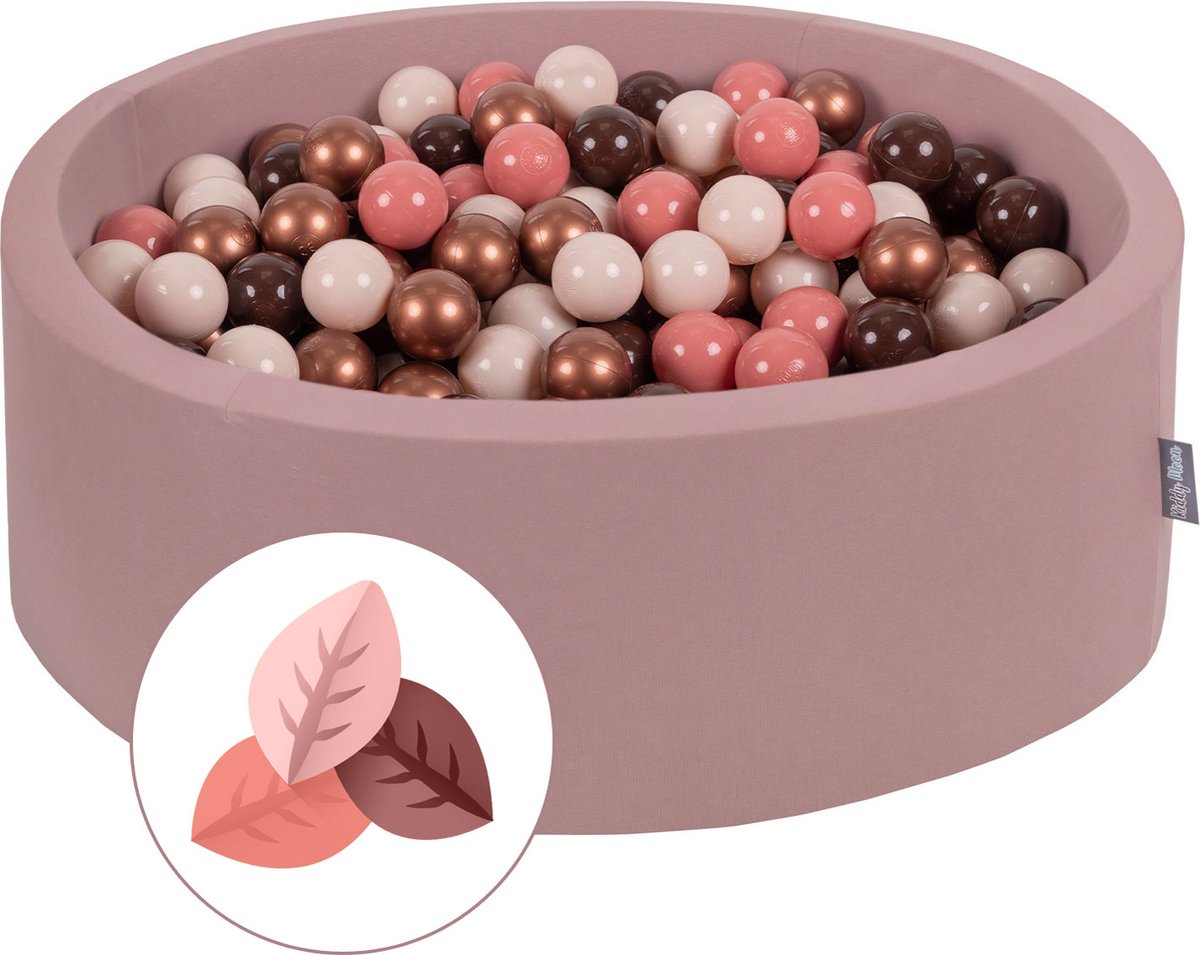 KiddyMoon Ballenbad voor kinderen met 200 kleurrijke ballen ∅7cm 90x30cm - Ballenbak voor Babys rond - Ballenbak ballen - Met schuimvulling - Ballenbad foam - Voor sensorische - Herfst: Bruin Koperrood Pastelbeige Zalmkleur