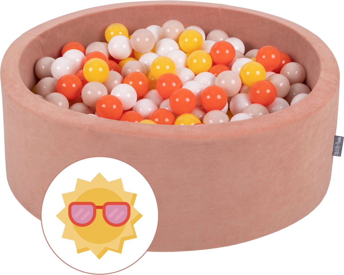 KiddyMoon Ballenbad voor kinderen met 300 kleurrijke ballen ∅7cm 90x30cm - Ballenbak voor Babys rond - Ballenbak ballen - Met schuimvulling - Ballenbad foam - Voor sensorische - Zomer: Geel Oranje Pastelbeige Wit