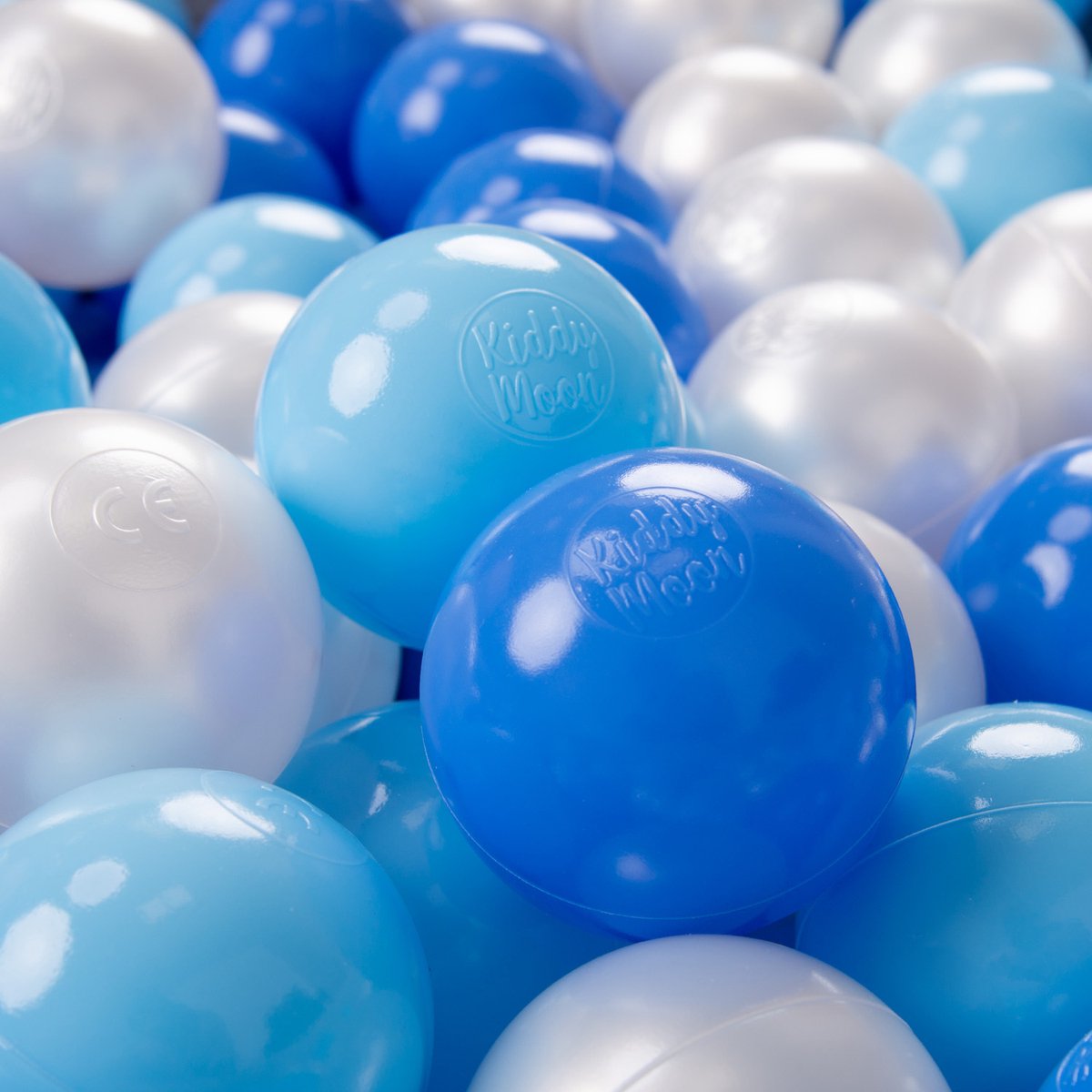KiddyMoon Ballenbak ballen voor Kinderen Ø7 cm met 100 Stuks - Kinderballen baby - Speelballen voor Ballenbad - BPA-vrij - Ballenbak ballen - Kleurrijke ballen - Baby Speelgoed - Babyblauw Blauw Parel