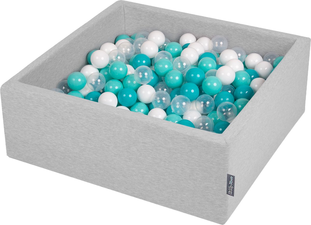     vierkant voor kinderen 90x30cm - 200 kleurrijke ballen ∅7cm - Speelgoed baby schuim - Ballenbad baby foam - Kunststof ballen -   ballen - Voor sensorische - Lichtgrijs: Lichtturkoois Wit Transparant Turkoois