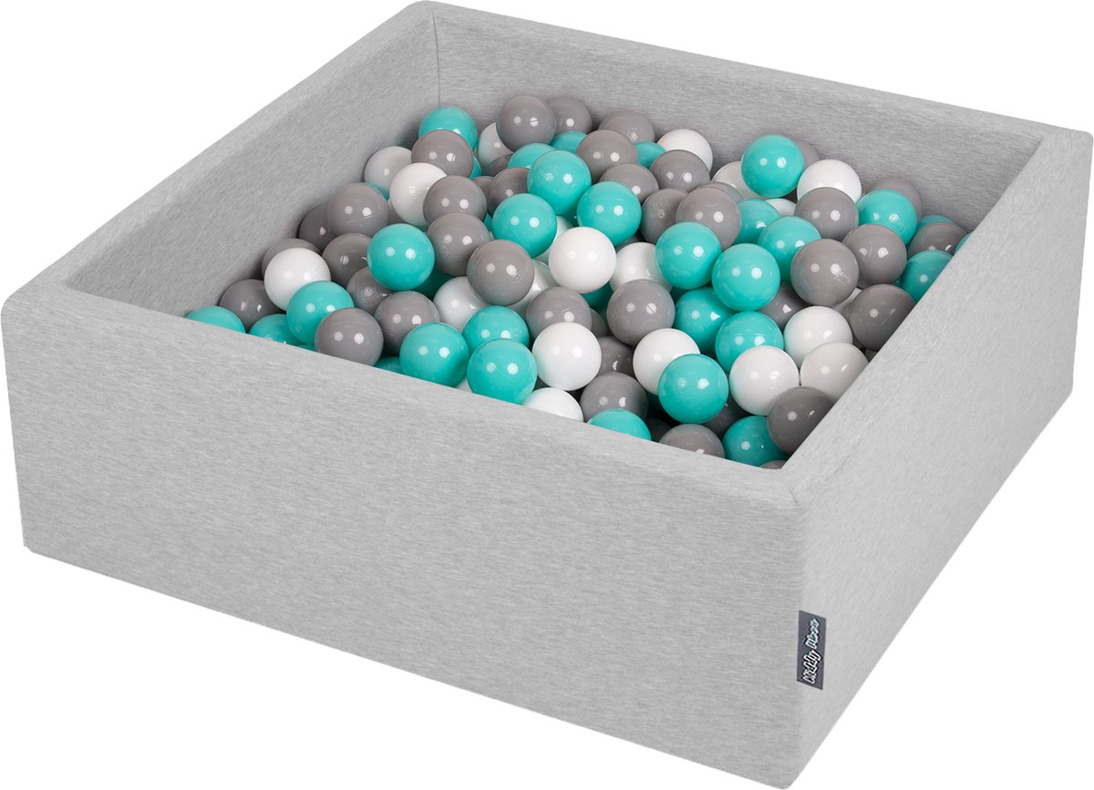     vierkant voor kinderen 90x30cm - 300 kleurrijke ballen ∅7cm - Speelgoed baby schuim - Ballenbad baby foam - Kunststof ballen -   ballen - Voor sensorische - Lichtgrijs: Wit Grijs Lichtturkoois