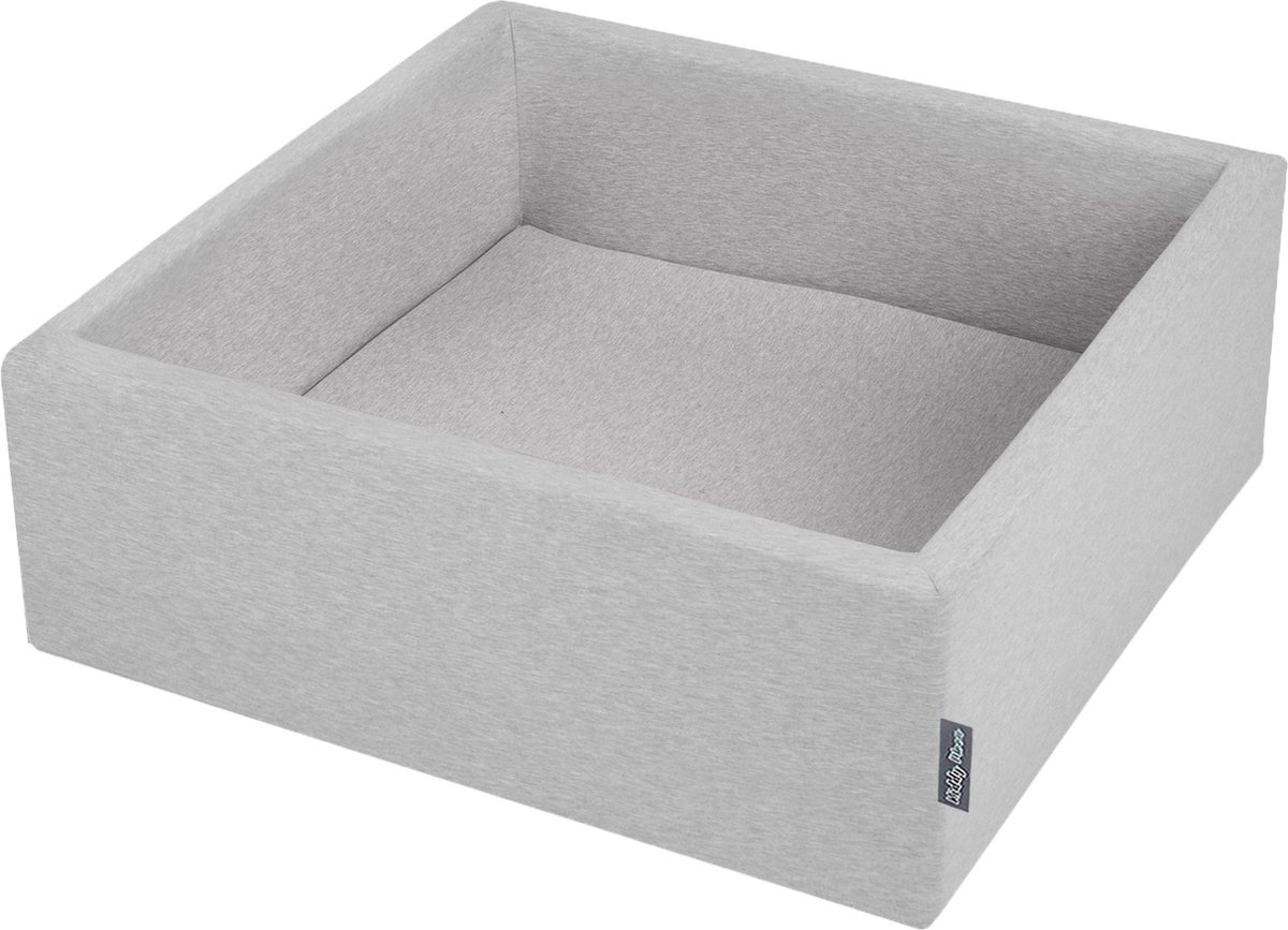 KiddyMoon Ballenbak vierkant voor kinderen 90x30cm - Geen ballen - Speelgoed baby schuim - Ballenbad baby foam - Kunststof ballen - Ballenbak ballen - Voor sensorische - Lichtgrijs
