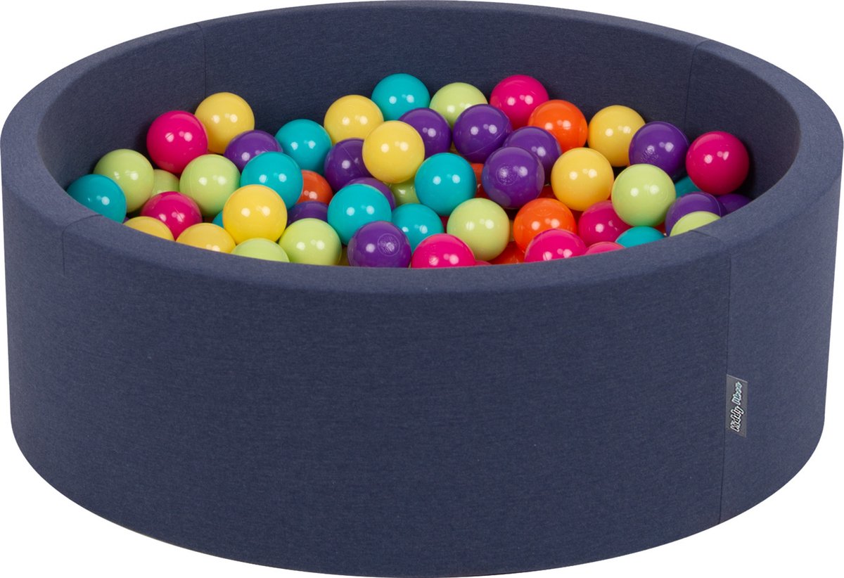 KiddyMoon Ballenbak voor kinderen Rond 90x30cm - 300 kleurrijke ballen ∅7cm - Speelgoed baby schuim - Baby ballenbad foam - Kunststof ballen - Ballenbak ballen - Met schuimvulling - Blauw: Lichtgroen Geel Turkoois Oranje Donkerroze Violet