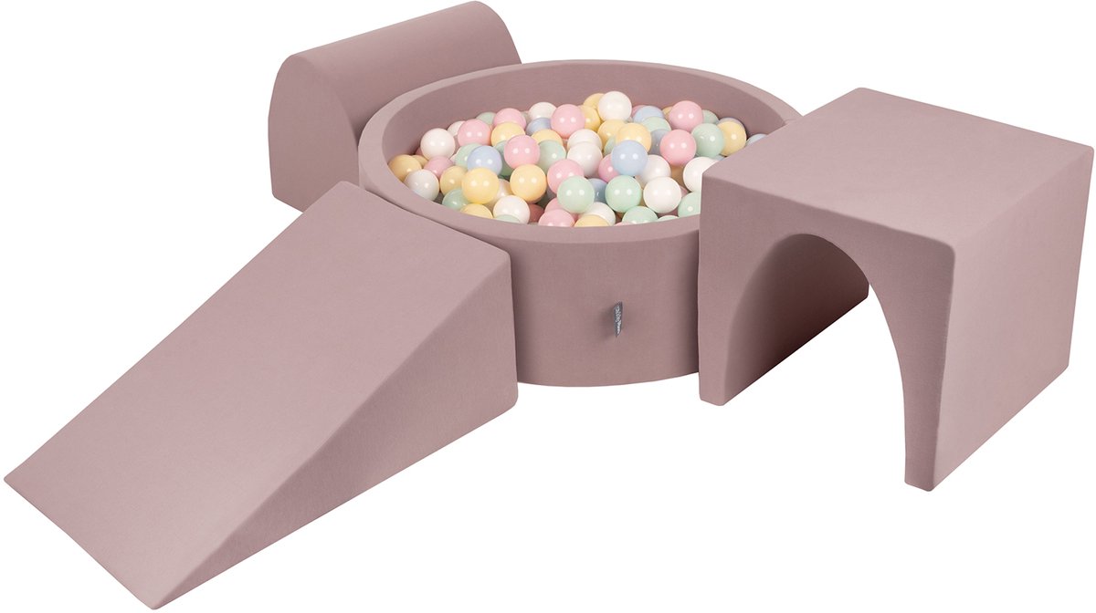 KiddyMoon Foam speeltuin PPZP-OK30D-124 met ballen heather: pastelblauw-pastelgeel-wit-mint-poederroze 200 zwembad/club L/court/tunnel