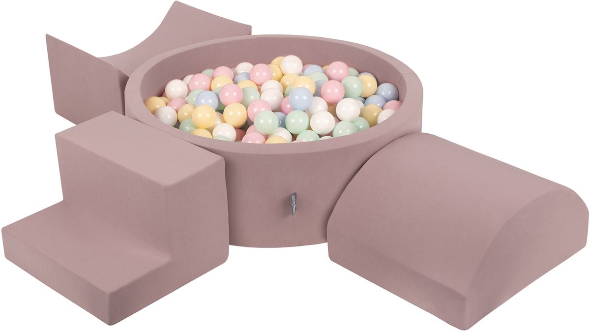 KiddyMoon Foam speeltuin PPZP-OK30D-134 met ballen heather: pastelblauw-pastelgeel-wit-mint-poederroze zwembad 300/ramp L/helf L/trap