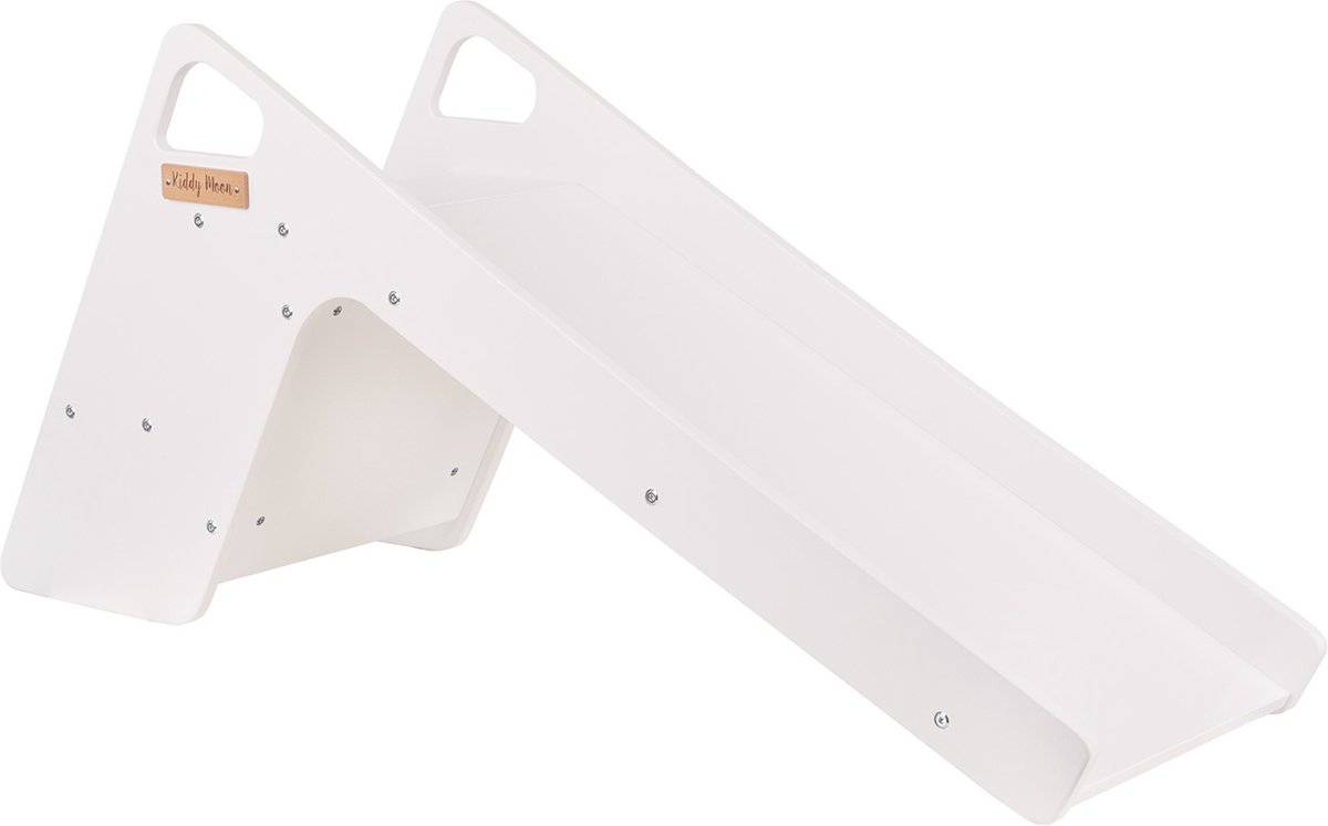 KiddyMoon Grote Glijbaan en Zitje 2in1 - Montessori Speelgoed - Houten Multifunctionele Glijbaan - Vrije Staande Glijbaan voor Babys - Kinderglijbaan - Houten speelgoed - Montessorispeelgoed - Wit