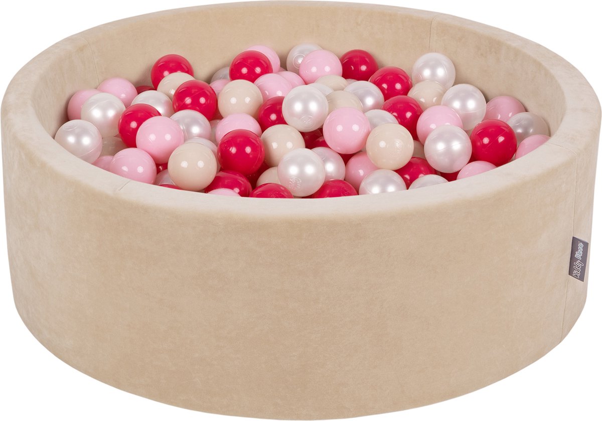 KiddyMoon Rond Ballenbad Fluwelen Ballenbad 90X30cm/300 Ballen ∅ 7Cm Ballenkuilen Voor Babys Speelbad Peuters, Made In EU, Zand Beige: Pastel Beige/Poeder Roze/Parel/Donker Roze