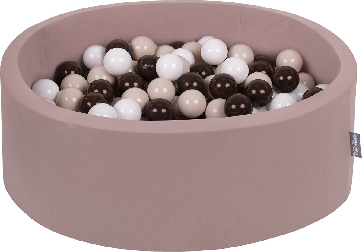 KiddyMoon Rond Ballenbak voor kinderen 90x30cm met 200 Ballen ∅ 7cm - Speelgoed 1 jaar - BPA-vrije ballenbakken - Ballenbad velvet baby foam - Kunststof ballen - Erikakleuren: Beige Bruin Wit