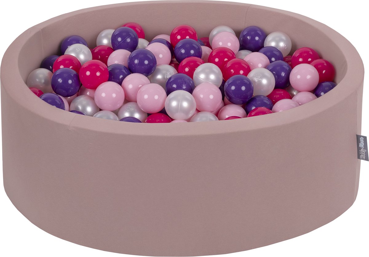 KiddyMoon Rond Ballenbak voor kinderen 90x30cm met 200 Ballen ∅ 7cm - Speelgoed 1 jaar - BPA-vrije ballenbakken - Ballenbad velvet baby foam - Kunststof ballen - Erikakleuren: Poederroze Parel Violet Donkerroze