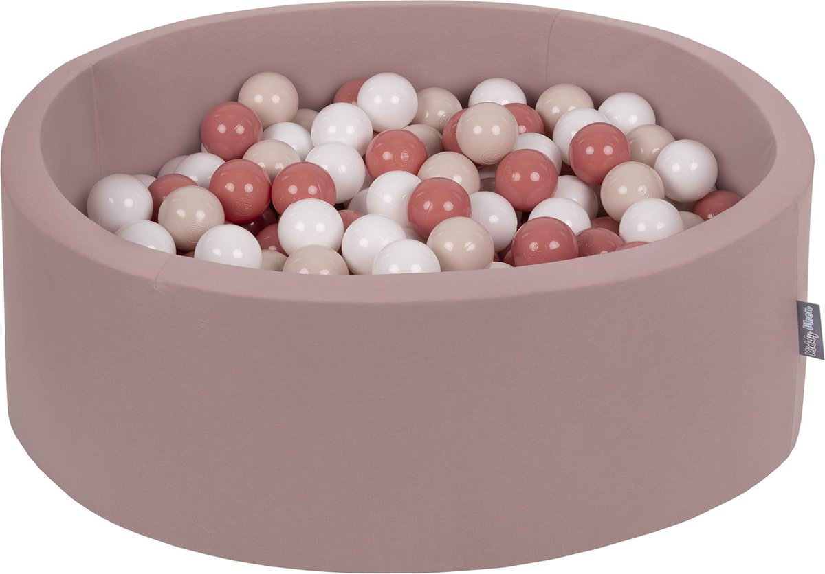 KiddyMoon Rond Ballenbak voor kinderen 90x30cm met 300 Ballen ∅ 7cm - Speelgoed 1 jaar - BPA-vrije ballenbakken - Ballenbad velvet baby foam - Kunststof ballen - Erikakleuren: Beige Zalmkleur Wit