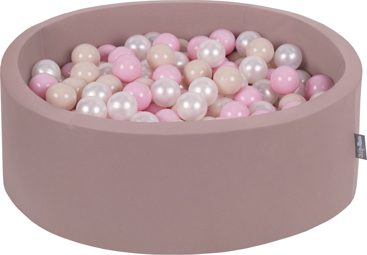 KiddyMoon Rond Ballenbak voor kinderen 90x30cm met 300 Ballen ∅ 7cm - Speelgoed 1 jaar - BPA-vrije ballenbakken - Ballenbad velvet baby foam - Kunststof ballen - Erikakleuren: Pastelbeige Poederroze Parel
