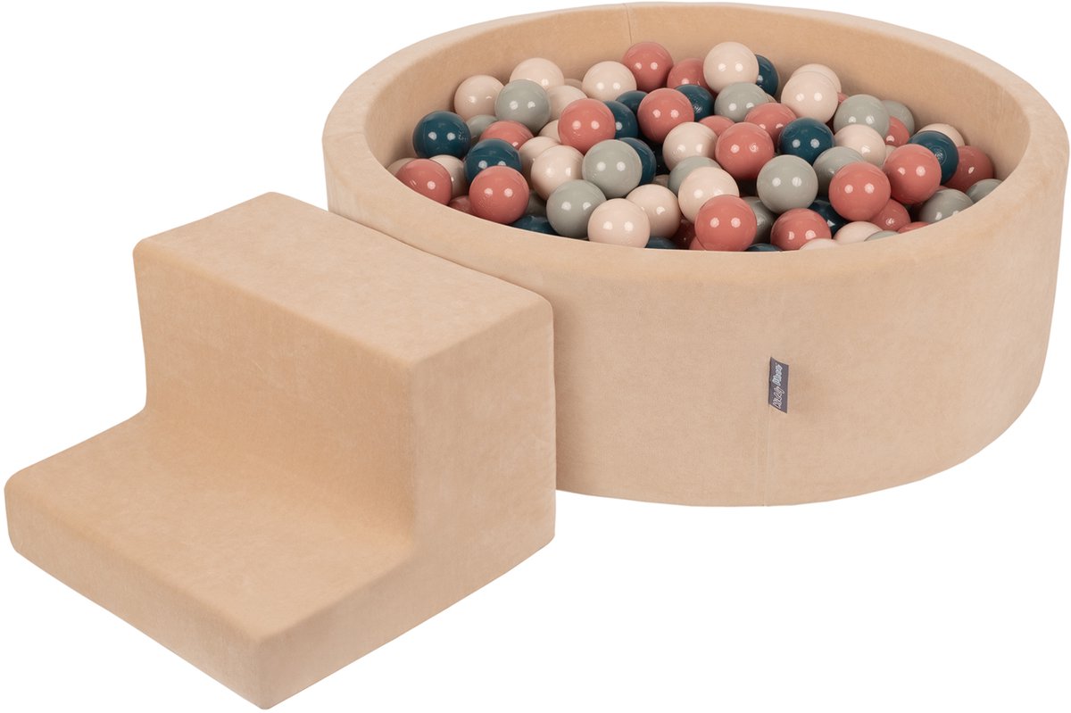 KiddyMoon Schuim speeltuin VELVET PPZP-OK30V-122 met zand beige ballen: donker turquoise-pastel beige-groen-grijs-zalm 100 zwembad/stapsteen