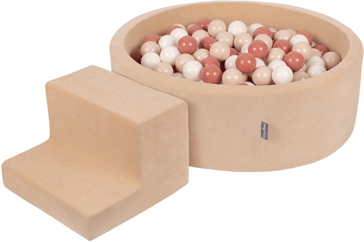 KiddyMoon Schuim speeltuin VELVET PPZP-OK30V-122 met zand beige ballen: pastel beige-haar-wit 100 zwembad/stapsteen
