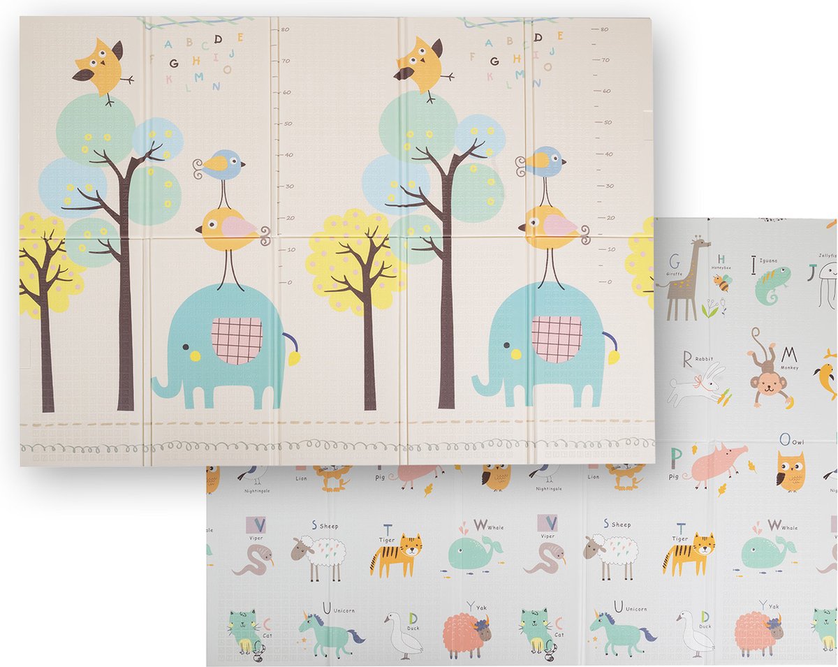 KiddyMoon Schuimmat baby Opvouwbaar 150x200x1 cm - Schuimmat Kindvriendelijk - Ideaal Voor Binnen - Antislipmat voor kinderen - Speelkleed groot - Vioermat foam - Groen Bos