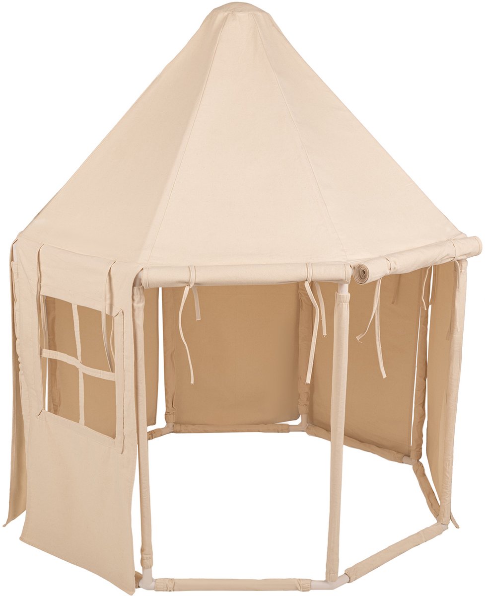     Kindertent Met 100 Ballen Opvouwbaar Voor Kinderen Paviljoenvormig Kinderhuis Gemakkelijk In elkaar te zetten Voor Binnen En Buiten Spelen, Natuurlijke Kleur:Pastel Beige/Wit/Goud