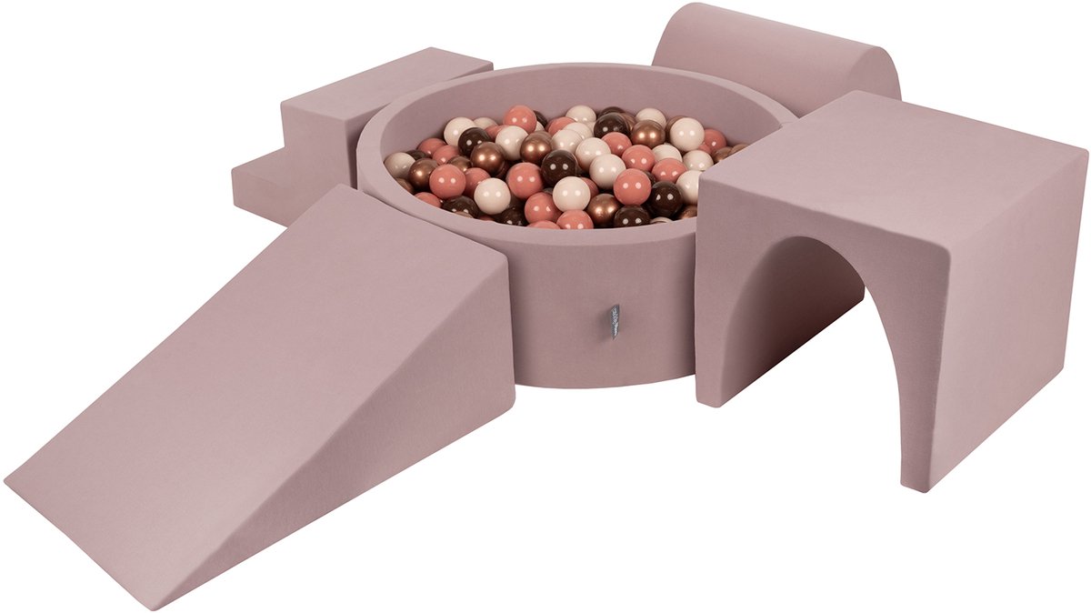 KiddyMoon Speeltuin PPZP-OK30D-125 met ballen heide: bruin-koper-pastel-beige-blond zwembad 300/club L/groef/tunnel/trap