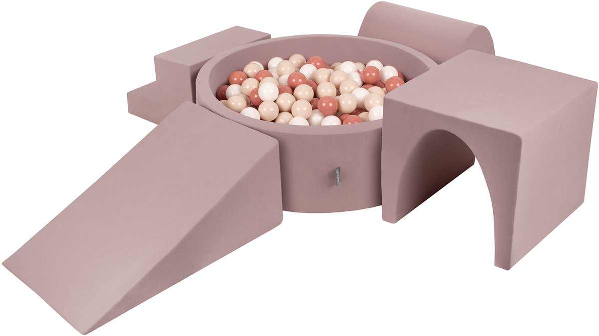 KiddyMoon Speeltuin PPZP-OK30D-125 met ballen heide: pastel beige-haired-wit 200 zwembad/club L/goal/tunnel/trappenhuis