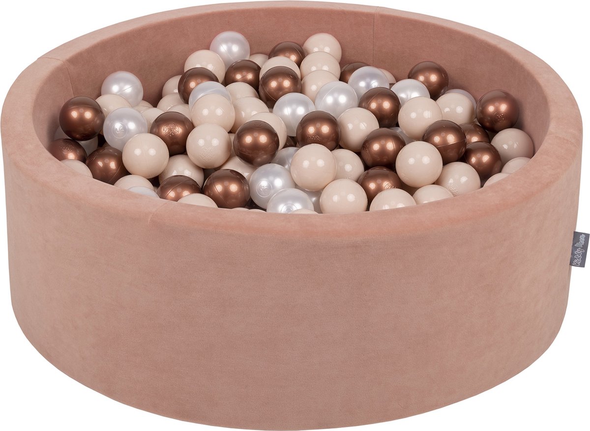 KiddyMoon Velvet Ballenbak voor kinderen 90x30cm Rond - Met 200 Ballen ∅ 7cm - Speelgoed - BPA-vrije ballenbakken - Ballenbad baby foam - Kunststof ballen - Woestijnrozen: Pastelbeige Koperrood Parel