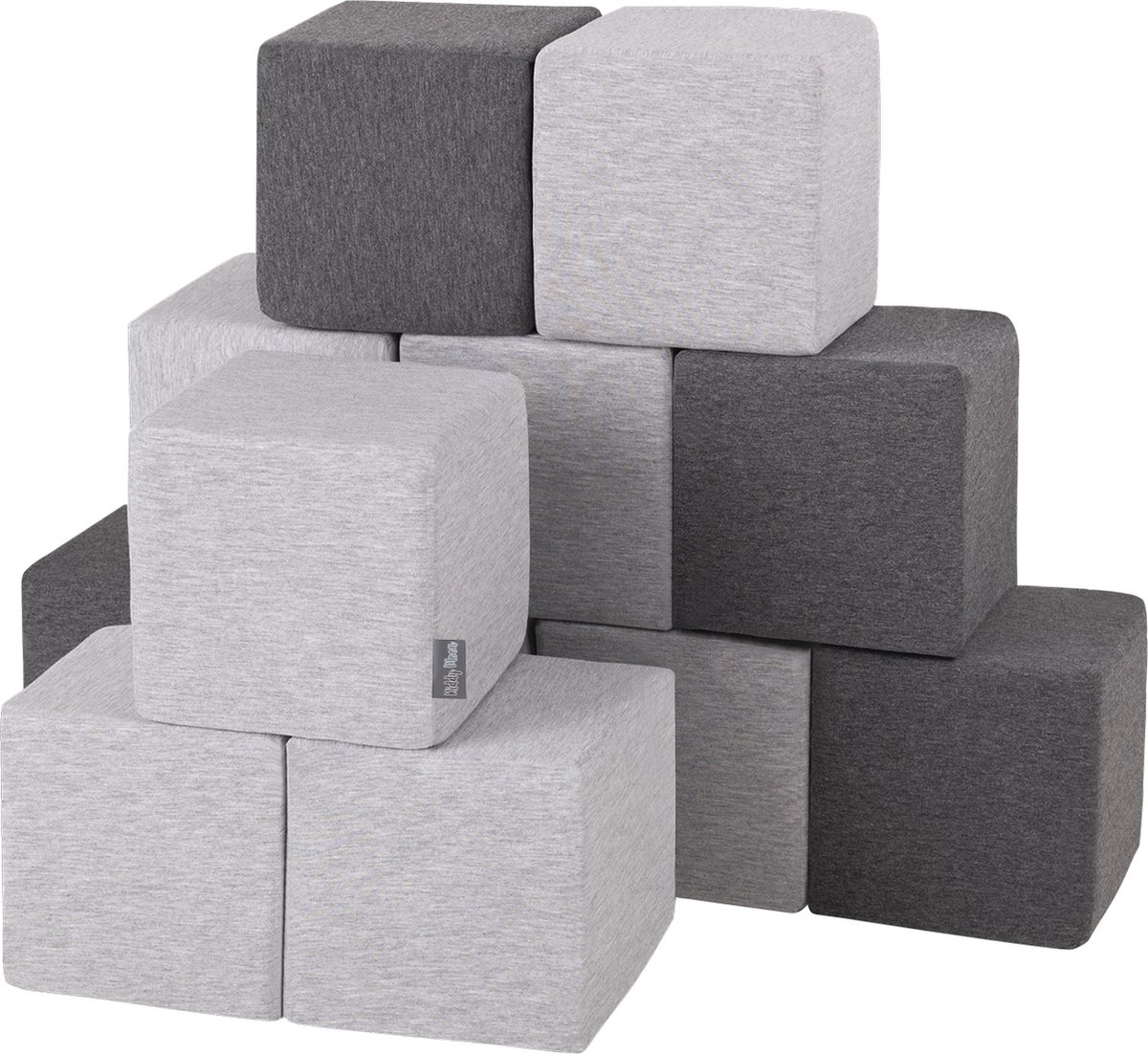 KiddyMoon Zachte Blokken boor Baby 12 Stuks - Montessori speelgoed 1 jaar - Speelmat foam - Foam blokken speelgoed kinderen XXL - Montessori baby - Zachte baby speelgoed - Schuimrubber speeltoestel - Baby speeltuin - Lichtgrijs-Donkergrijs