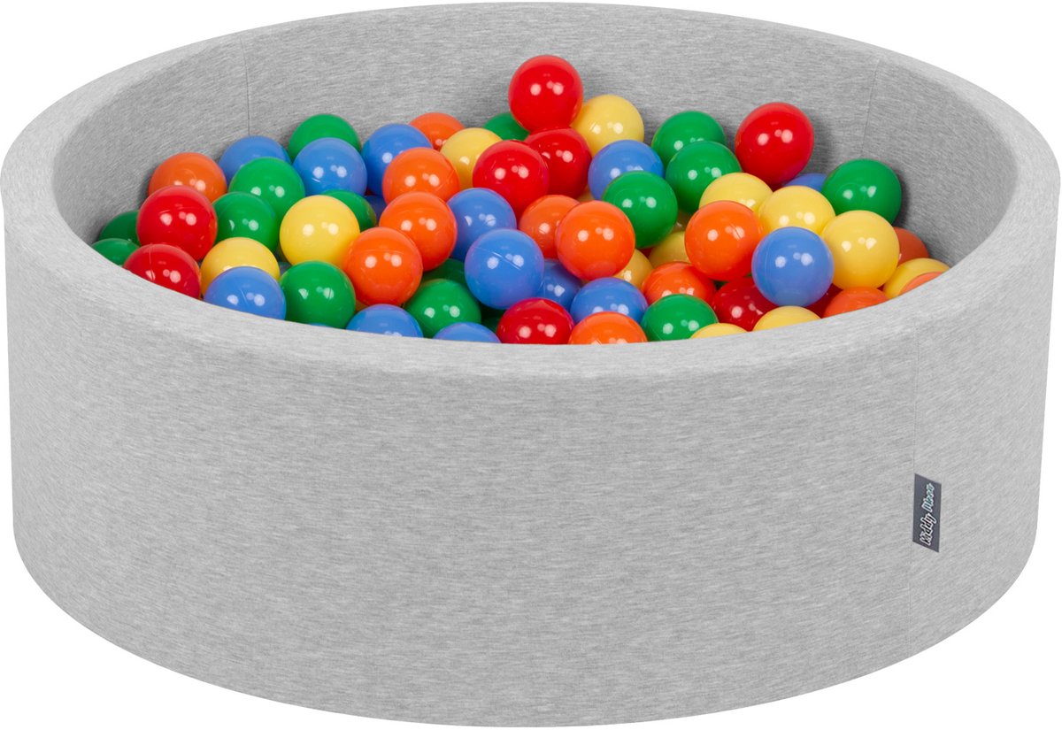 KiddyMoon ballenbad 90x30cm - 200 ballen ∅ 7cm ballenbad met kleurrijke ballen voor babys kinderen rond, lichtgrijs:geel/groen/blauw/rood/oranje