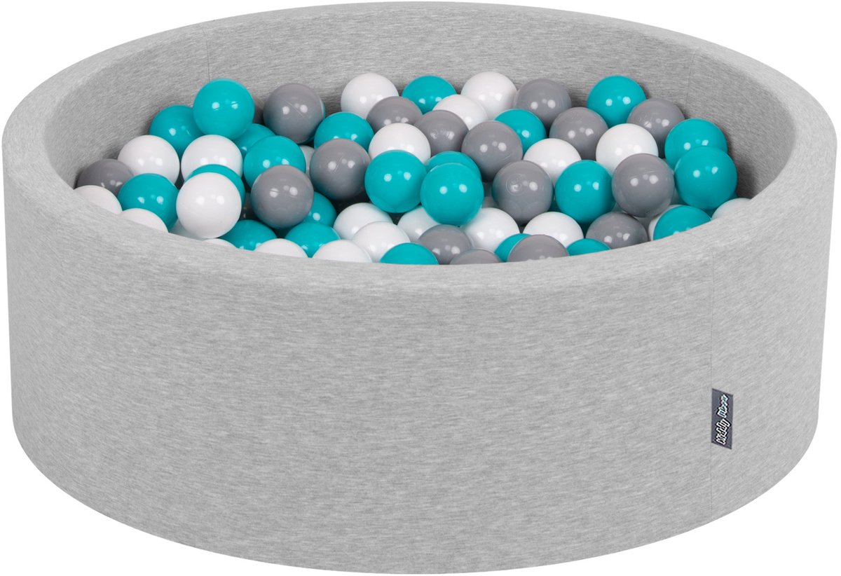KiddyMoon ballenbad 90x30cm - 200 ballen ∅ 7cm ballenbad met kleurrijke ballen voor babys kinderen rond - lichtgrijs:grijs/wit/turquoise