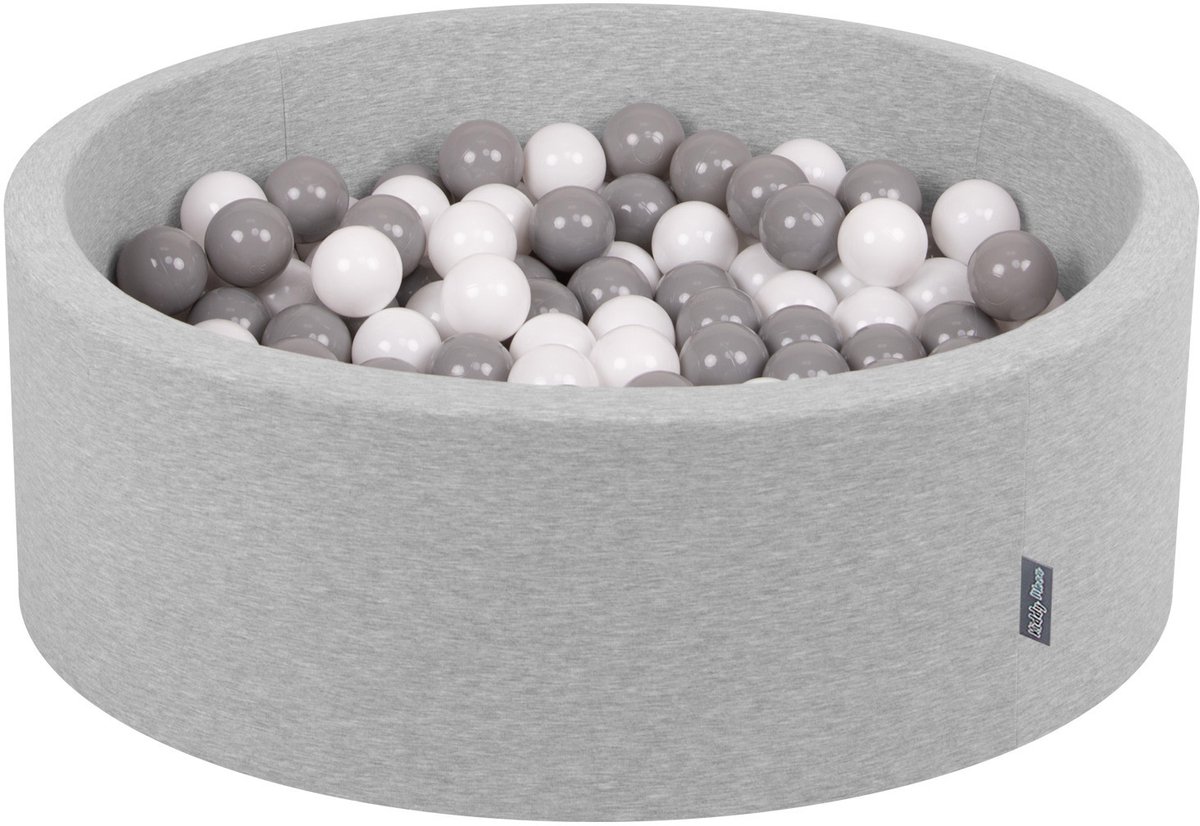 KiddyMoon ballenbad 90x30cm - 200 ballen ∅ 7cm ballenbad met kleurrijke ballen voor babys kinderen rond - lichtgrijs:wit/grijs