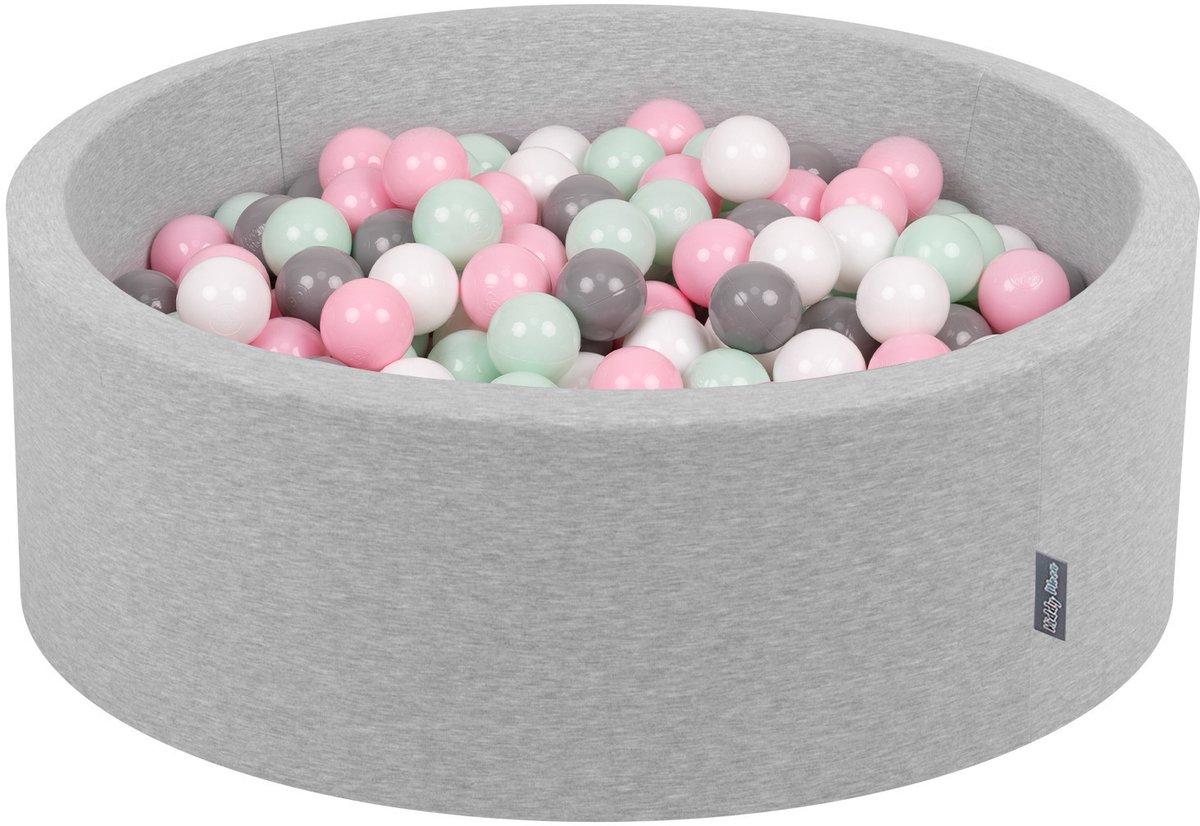 KiddyMoon ballenbad 90x30cm - 300 ballen ballenbad met kleurrijke ballen voor babys kinderen rond, lichtgrijs:wit/grijs/mint/poederroze