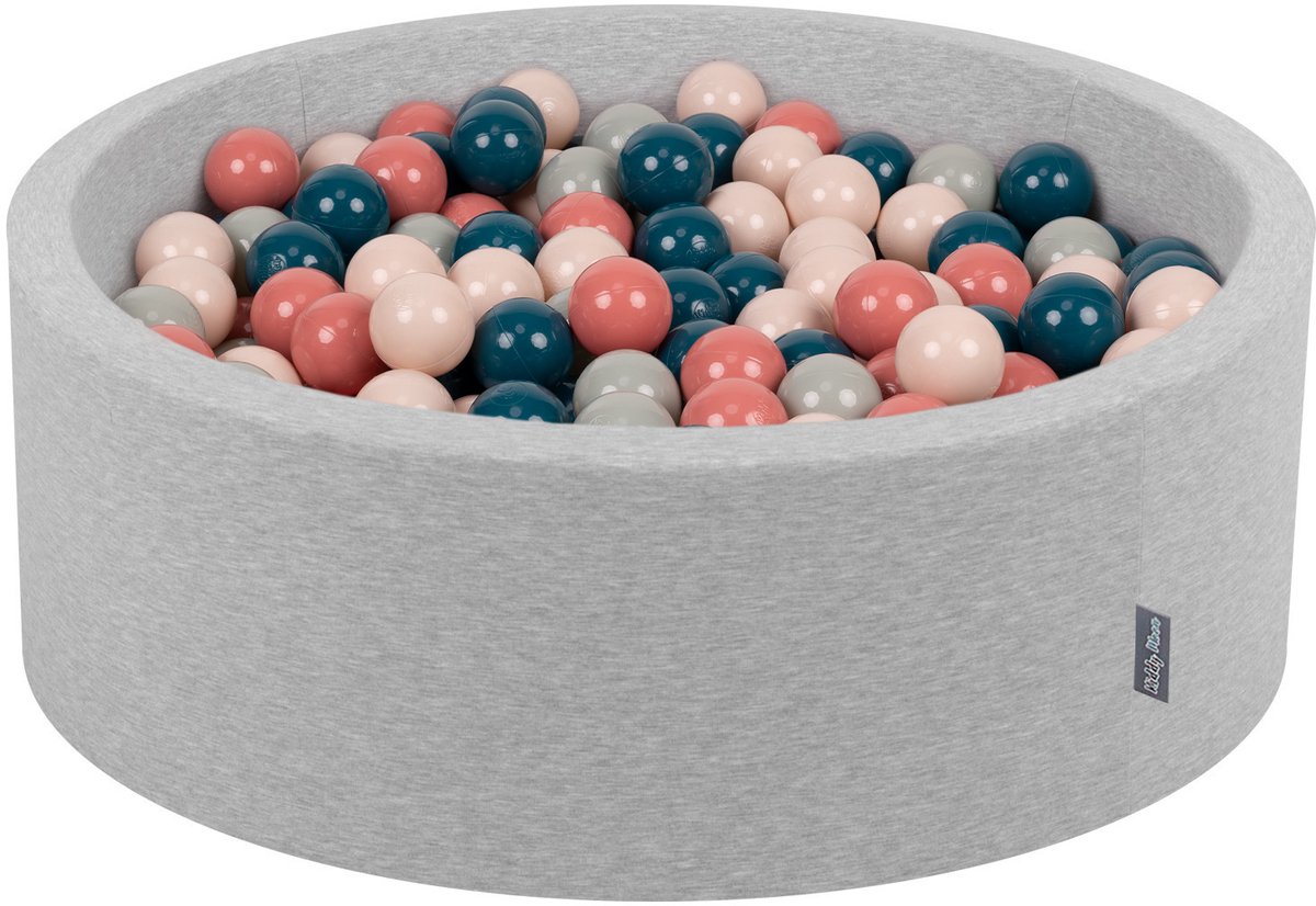 KiddyMoon ballenbad 90x30cm - 300 ballen ∅ 7cm ballenbad met kleurrijke ballen - voor babys kinderen rond - lichtgrijs: donker turquoise pastel beige groen grijs zalm kleuren